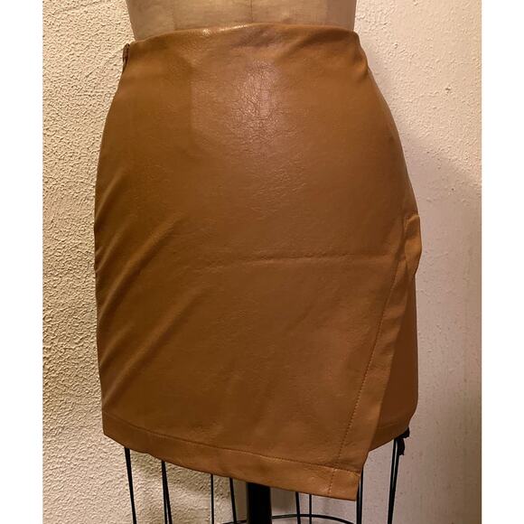 NiMin Dresses & Skirts - NiMin Clothing Co. Faux Leather Crossover Hem Skirt Tan NWT Size S